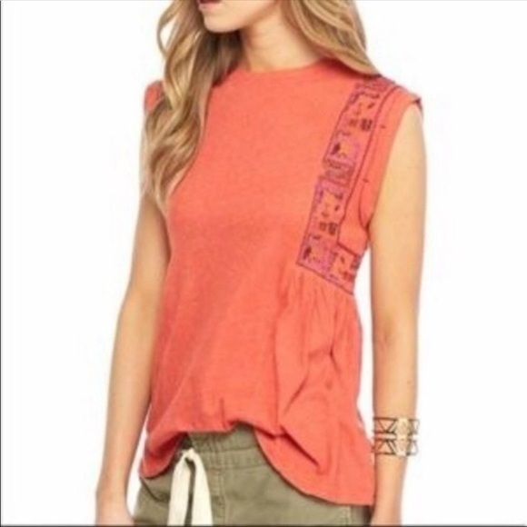 Free People Marcy Orange Embroidered Boho Peplum Tank Top XS - Picture 2 of 11